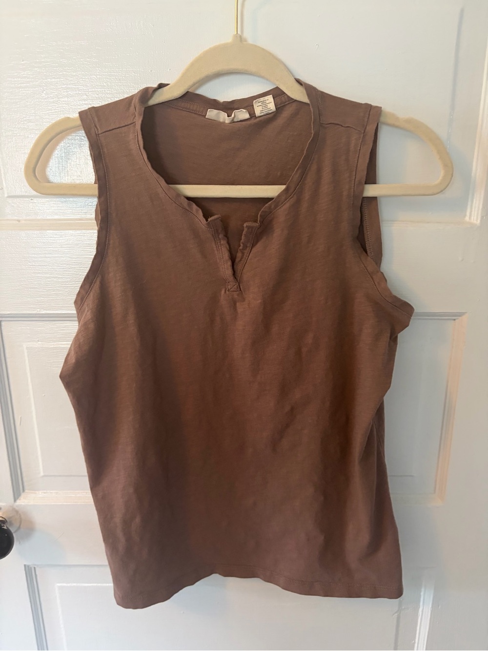 Women's Brown Notch-Neck Cotton Tank Top